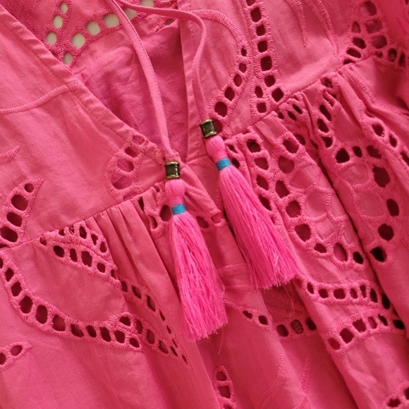 ANTHROPOLOGIE by MAEVE Belrose Eyelet Maxi Dress Barbie Pink Dress Size XS - Picture 12 of 14